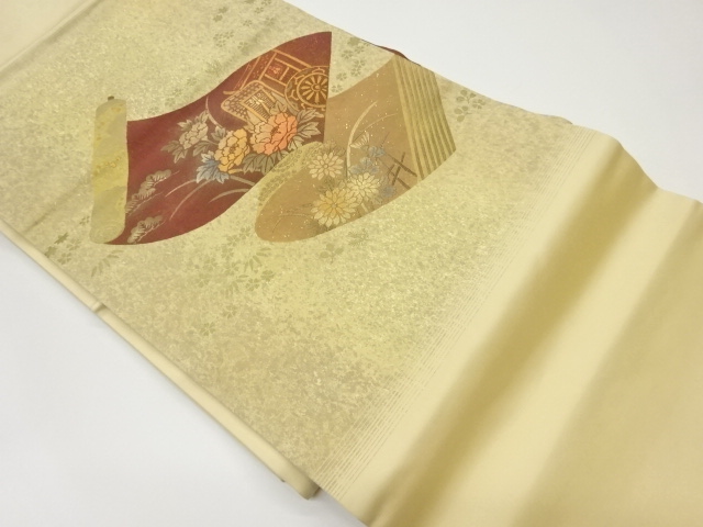 JAPANESE KIMONO / VINTAGE NAGOYA OBI / KINSAI / SCROLL & CARRIAGE